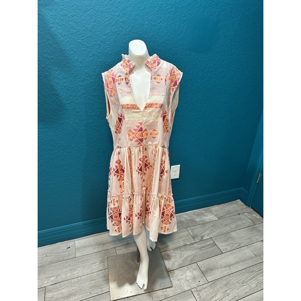 Kasia‎ White/Orange/Pink Aztec Print Mini Dress M
